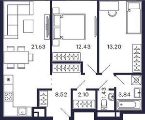 2-к квартира, строящийся дом, 63м2, 19/28 этаж