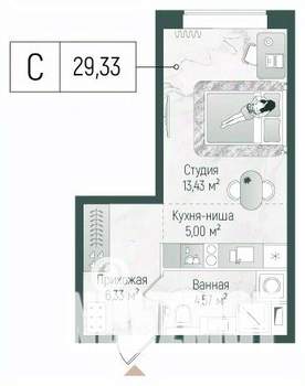 Студия квартира, вторичка, 29м2, 1/10 этаж