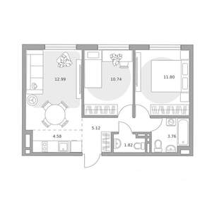 3-к квартира, вторичка, 51м2, 5/6 этаж
