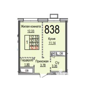 1-к квартира, вторичка, 33м2, 8/17 этаж