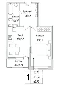 1-к квартира, вторичка, 47м2, 7/9 этаж