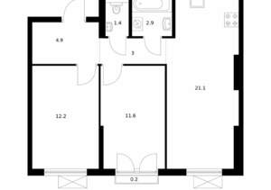 2-к квартира, вторичка, 57м2, 9/9 этаж