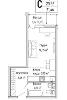 Студия квартира, вторичка, 31м2, 6/9 этаж