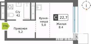 Студия квартира, вторичка, 23м2, 30/32 этаж