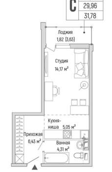 Студия квартира, вторичка, 32м2, 9/9 этаж