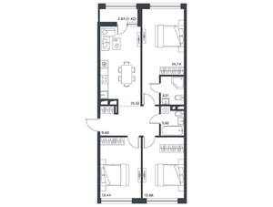 3-к квартира, вторичка, 78м2, 6/15 этаж