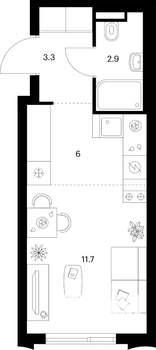 Студия квартира, вторичка, 24м2, 9/9 этаж