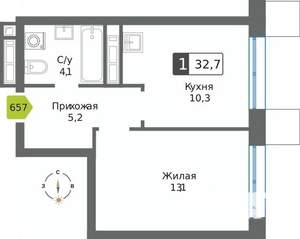 1-к квартира, вторичка, 33м2, 22/32 этаж