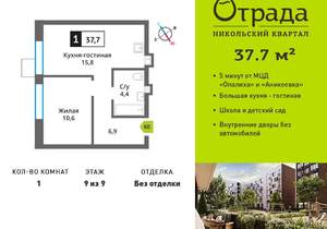 1-к квартира, вторичка, 38м2, 9/9 этаж