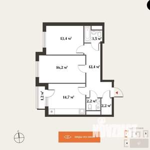 2-к квартира, сданный дом, 65м2, 1/6 этаж