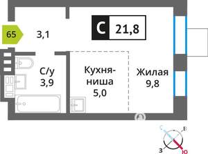 1-к квартира, вторичка, 22м2, 2/9 этаж