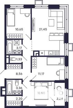 3-к квартира, строящийся дом, 76м2, 3/28 этаж