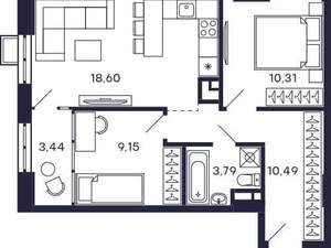 2-к квартира, строящийся дом, 56м2, 8/28 этаж
