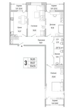 3-к квартира, вторичка, 105м2, 7/9 этаж