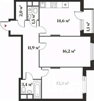 2-к квартира, вторичка, 64м2, 1/6 этаж