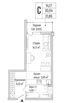 Студия квартира, вторичка, 32м2, 5/9 этаж