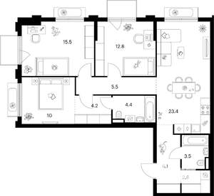3-к квартира, вторичка, 89м2, 4/9 этаж