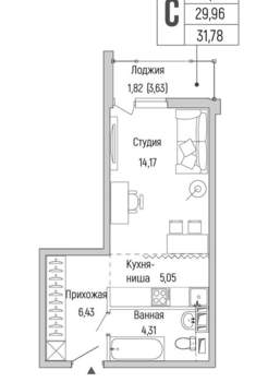 Студия квартира, вторичка, 32м2, 3/9 этаж