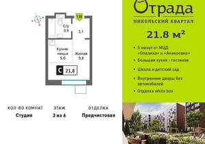Студия квартира, вторичка, 22м2, 3/9 этаж