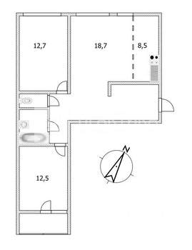 3-к квартира, вторичка, 70м2, 3/16 этаж