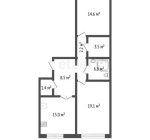 2-к квартира, вторичка, 71м2, 2/22 этаж
