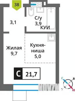 Студия квартира, вторичка, 22м2, 7/9 этаж