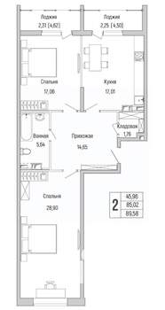 2-к квартира, вторичка, 90м2, 4/9 этаж
