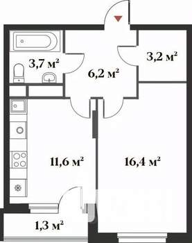 1-к квартира, вторичка, 42м2, 4/6 этаж
