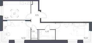 2-к квартира, строящийся дом, 59м2, 23/24 этаж