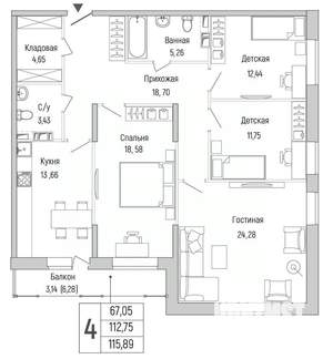 4-к квартира, вторичка, 116м2, 6/9 этаж