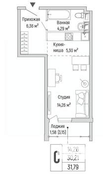 Студия квартира, вторичка, 32м2, 9/9 этаж