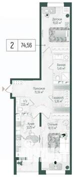 2-к квартира, вторичка, 76м2, 9/10 этаж