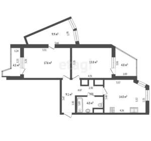 2-к квартира, вторичка, 73м2, 11/25 этаж