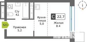 Студия квартира, вторичка, 23м2, 13/32 этаж