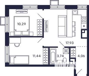 2-к квартира, строящийся дом, 49м2, 28/28 этаж