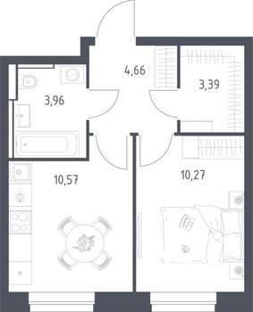 1-к квартира, строящийся дом, 33м2, 2/24 этаж