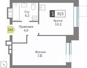 1-к квартира, строящийся дом, 32м2, 2/9 этаж