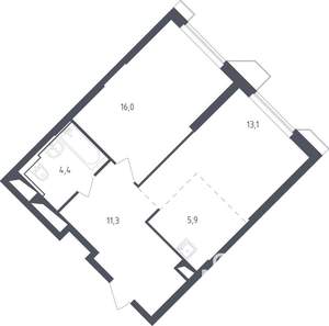 1-к квартира, строящийся дом, 51м2, 28/30 этаж
