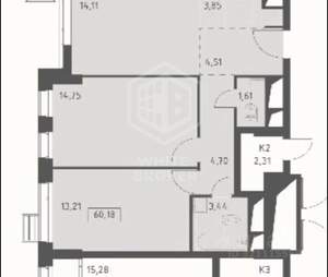 3-к квартира, вторичка, 60м2, 29/31 этаж