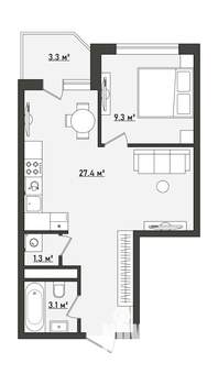1-к квартира, вторичка, 40м2, 8/10 этаж
