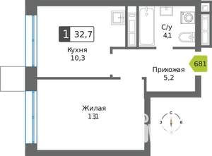 1-к квартира, вторичка, 33м2, 23/32 этаж