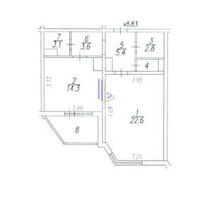 2-к квартира, вторичка, 55м2, 22/25 этаж