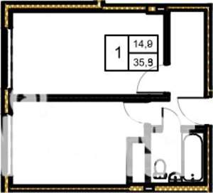 1-к квартира, вторичка, 36м2, 5/5 этаж