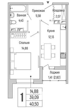 1-к квартира, вторичка, 41м2, 3/9 этаж