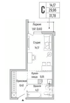 Студия квартира, вторичка, 32м2, 5/9 этаж