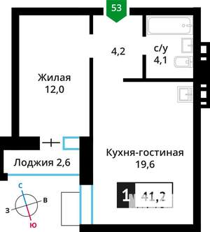 1-к квартира, вторичка, 39м2, 5/7 этаж