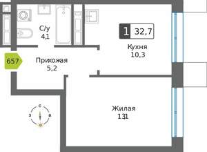 1-к квартира, вторичка, 33м2, 22/32 этаж