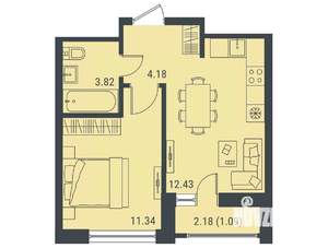 1-к квартира, вторичка, 33м2, 14/14 этаж