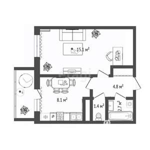 1-к квартира, вторичка, 32м2, 3/8 этаж