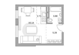 Студия квартира, строящийся дом, 27м2, 5/6 этаж